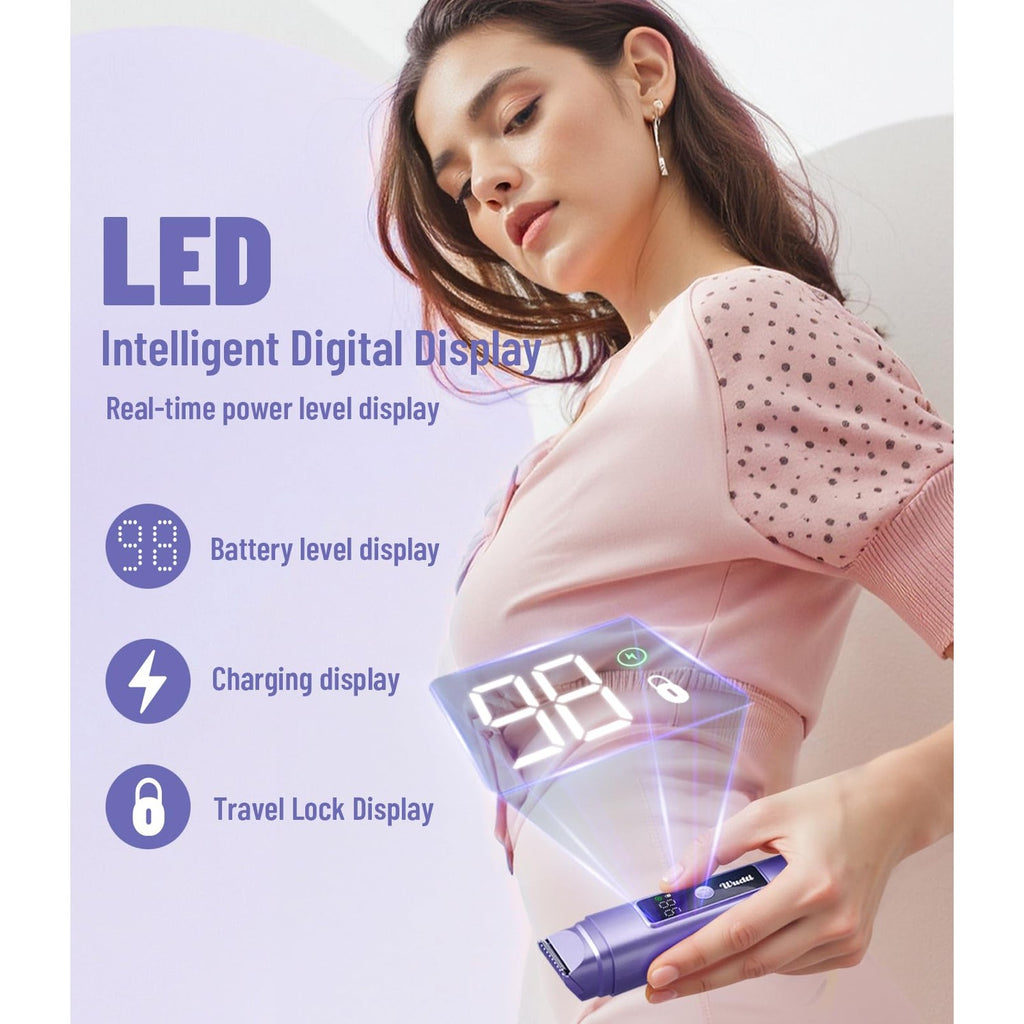 Dynooper Electric Bikini Trimmer Women: IPX7 & Dual Head - Cobalt Blue | Pubic & Body Hair Razor IPX7 Shower-Safe - USB-C fast charging Silent 45dB - Smart LED Display For Women Daily Care