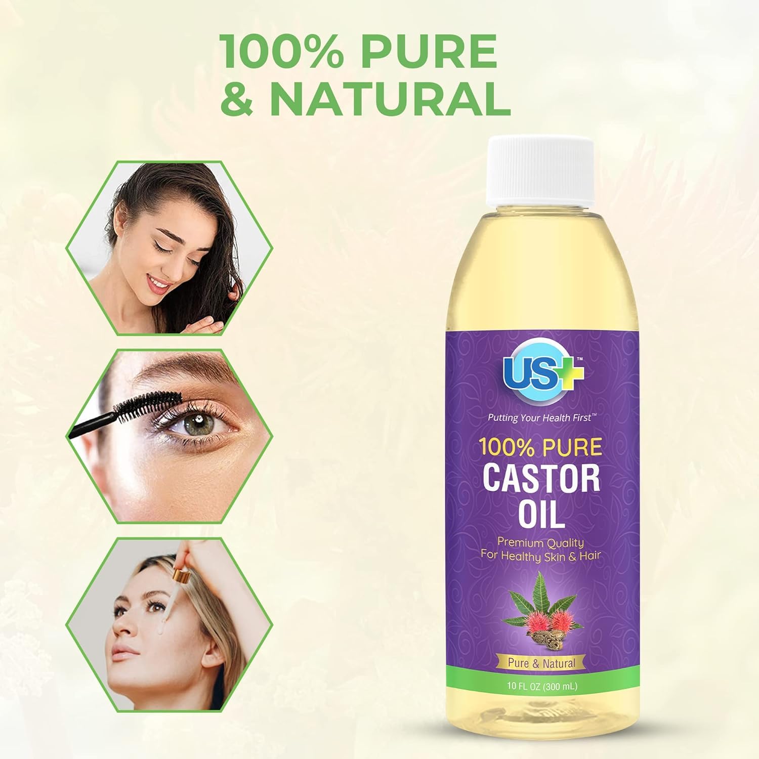 Buy now US+ 10oz 100% Pure Castor Oil - Cold-pressed, Unrefined, Hexane-free - USP Grade - Premium Quality for Healthy Skin & Hair at indiglob india