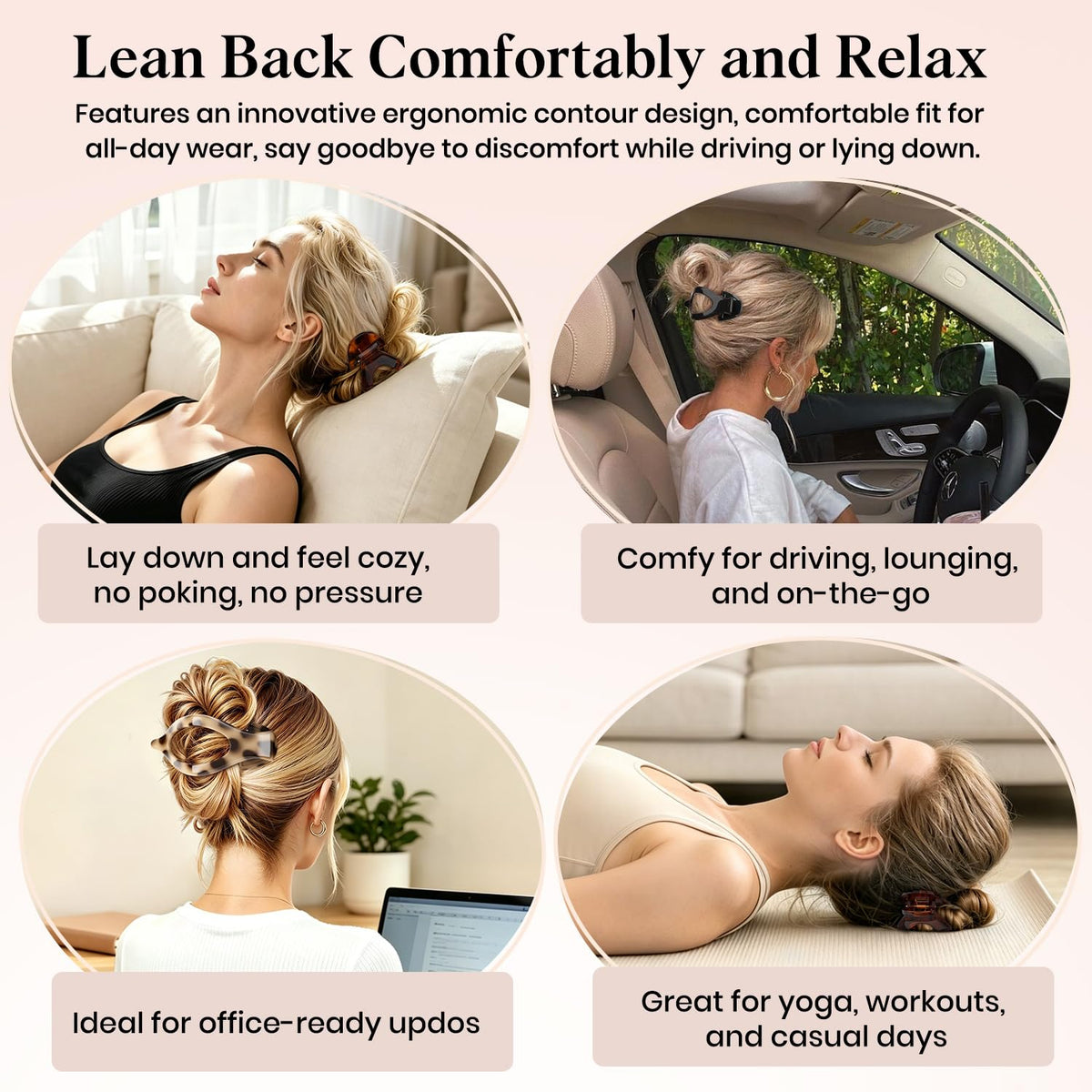 Set of 4 large flat hair clips for women, designed for comfort and versatility while lounging or driving.