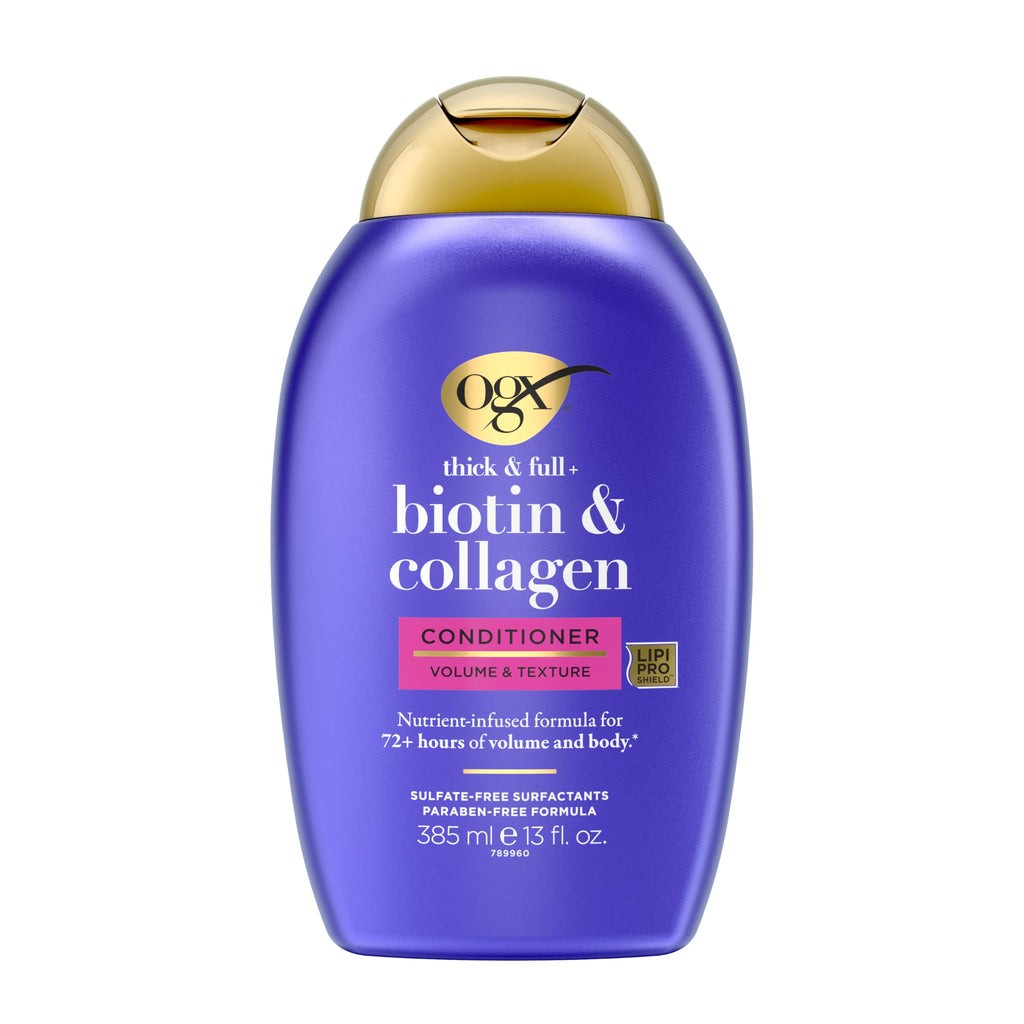 OGX Thick & Full + Biotin & Collagen Volumizing Conditioner, 13 fl oz | Nutrient-Infused, Vitamin B7 Biotin, Gives Hair Volume & Body for 72+ Hours, Sulfate-Free Surfactants