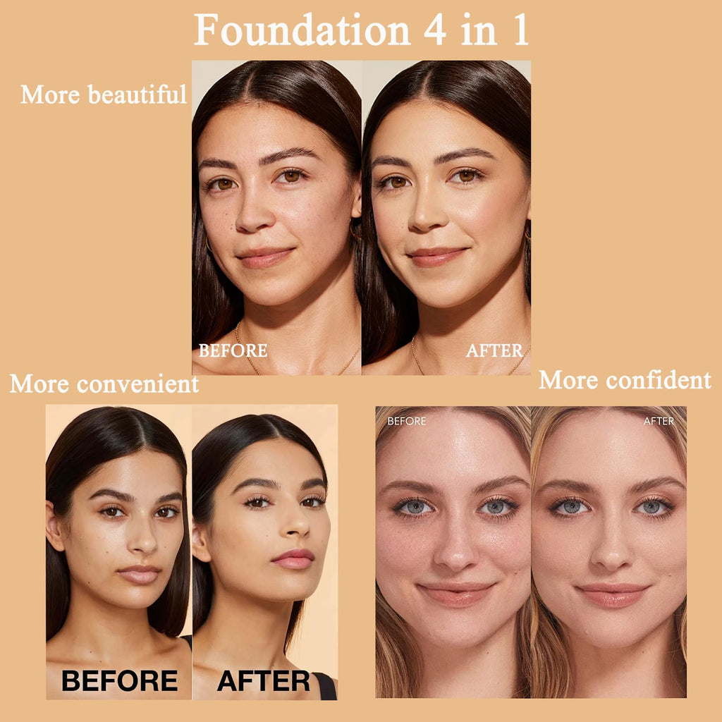 Foundation 4 in 1 - Medium Spectrum with SPF 50+, Color Changing Foundation, Hydrating Color Changing Foundation Makeup, Concealer, Sun Protection, Longwearing & Waterproof for All Skin Types