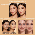 Foundation 4 in 1 - Medium Spectrum with SPF 50+, Color Changing Foundation, Hydrating Color Changing Foundation Makeup, Concealer, Sun Protection, Longwearing & Waterproof for All Skin Types