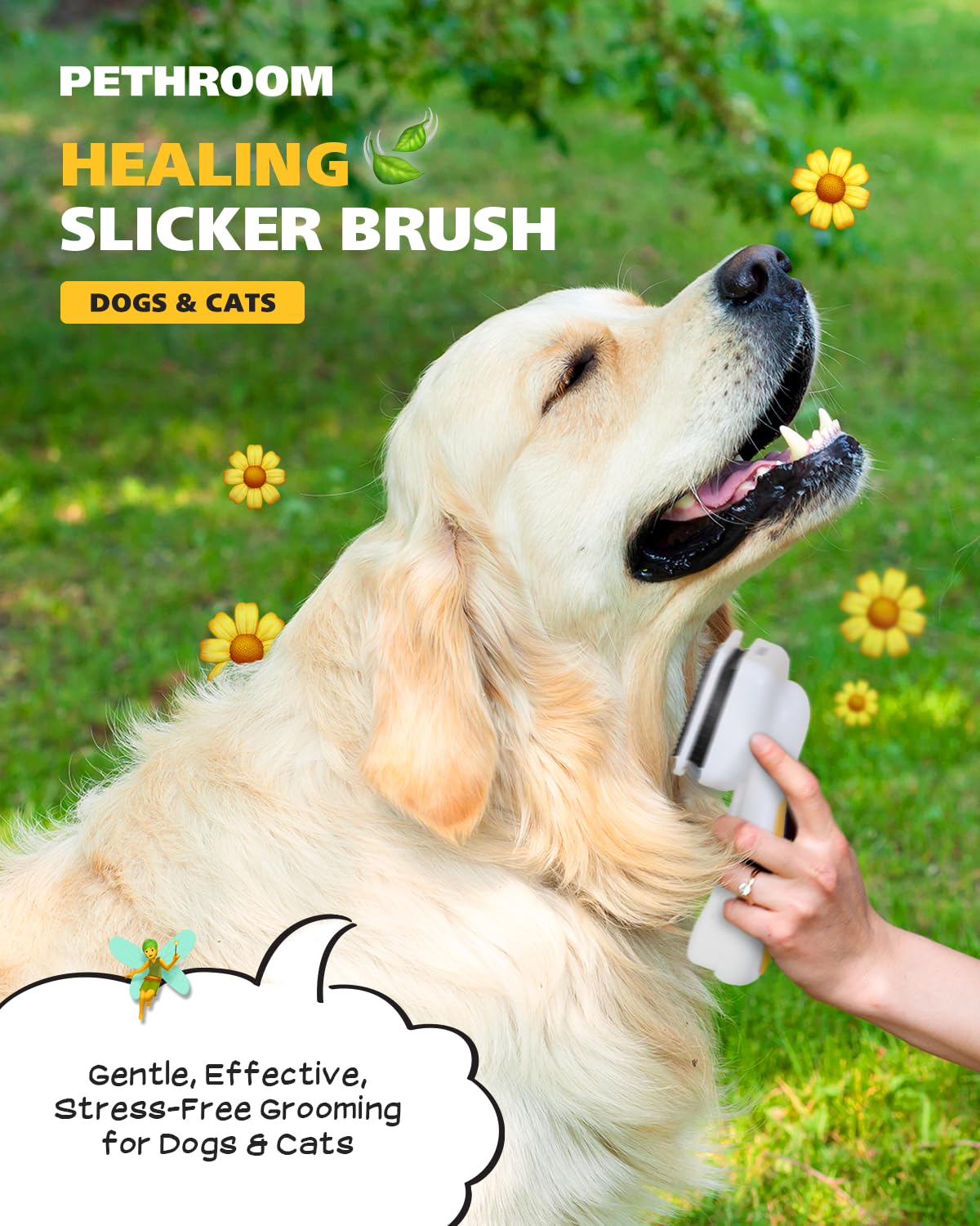 PETHROOM Self-Cleaning Slicker Brush for Dogs & Cats