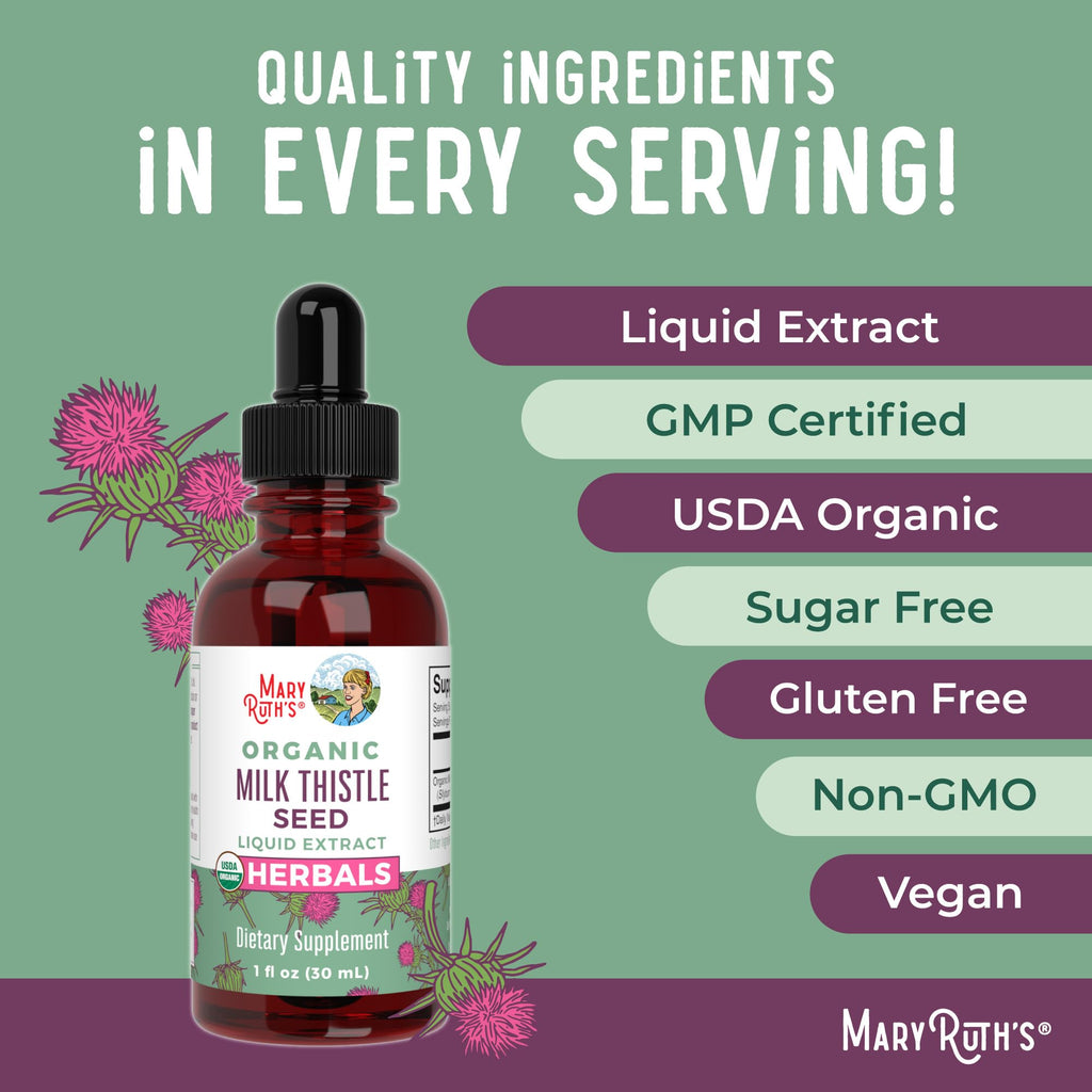 MARYRUTH'S USDA Organic Milk Thistle Seed Liquid Extract Drops, 1 fl oz