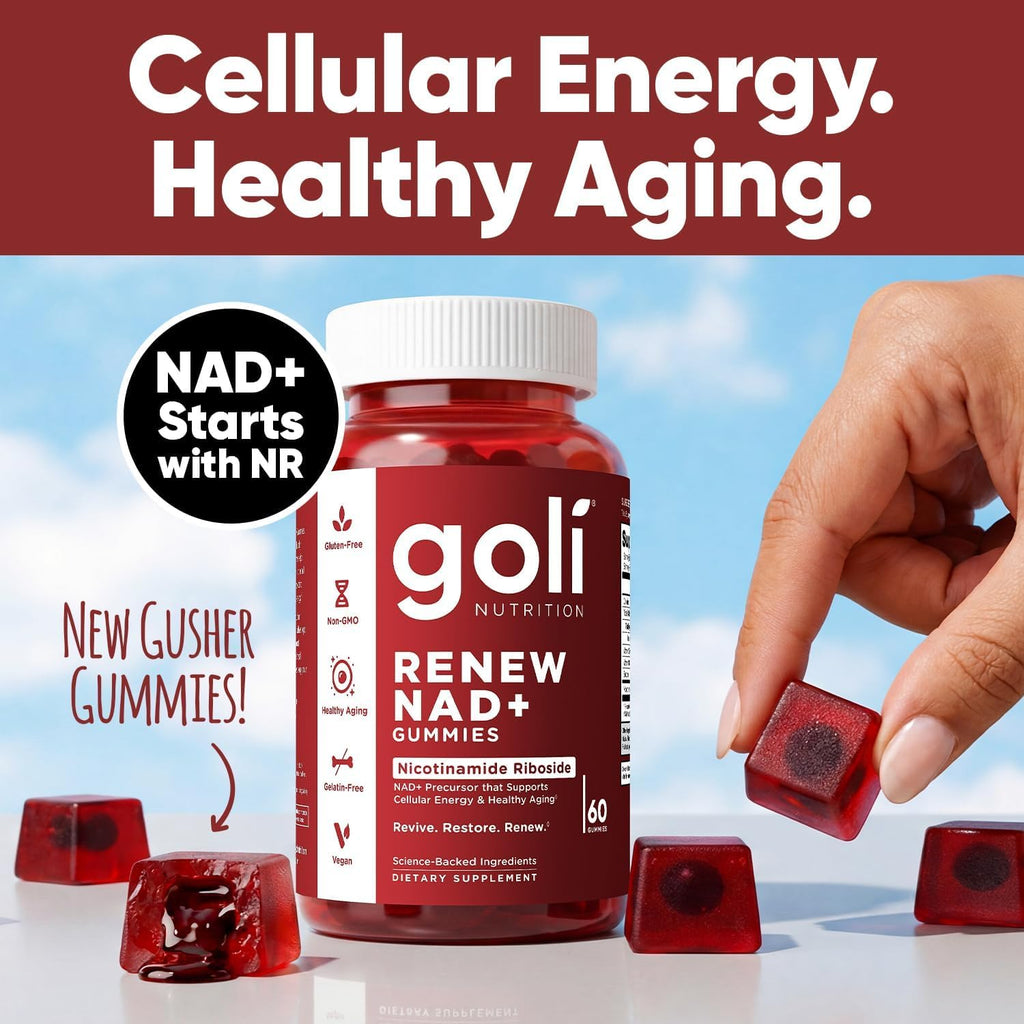 Goli World’s First Renew NAD+, 60 Count Each (2 Pack, 120 Total) – Nicotinamide Riboside (NR) – Cellular Energy & Healthy Aging Support – Vegan, Non-GMO, Gelatin-Free Liquid-Center Gummies