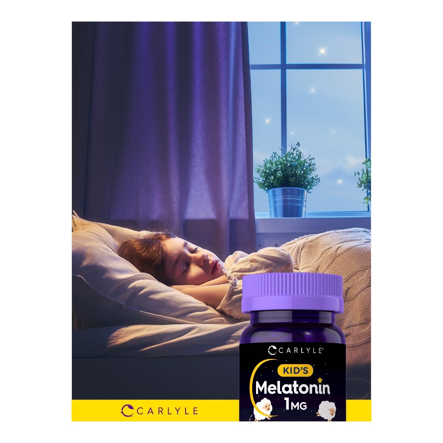 Carlyle Kids Melatonin 1mg | 120 Chewable Tablets | Fruit Flavor | Vegetarian Supplement | Non-GMO, Gluten Free Formula