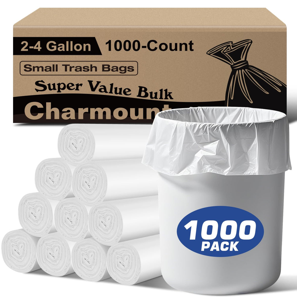 Charmount Small Trash Bags 2-4 Gallon 1000 Count