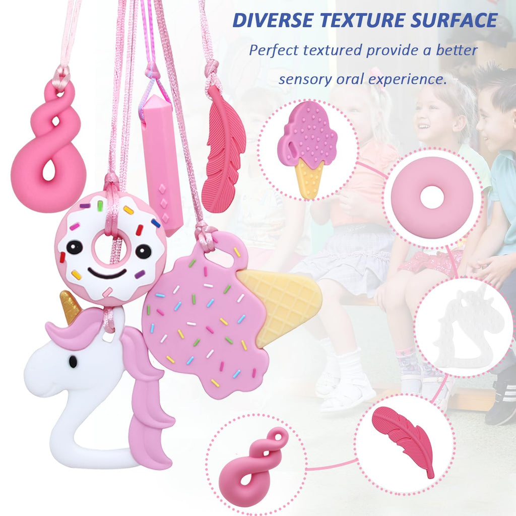 Sensory Chew Necklaces for Girls, 6 Pack Autism Teething Necklace Chew Toys Sensory for Kids with ADHD or Special Need, Silicone Chewable Necklaces Reduces Chewing Fidgeting for Children Adults Chewer