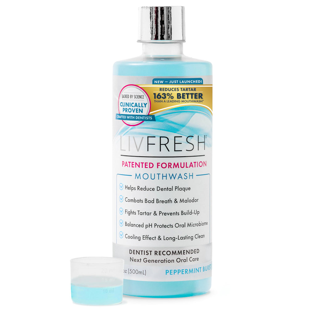 LIVFRESH Mouthwash, Clinically Proven, 163% Better Tartar Control, 72% Better Plaque Reduction, 38% Better at Eliminating Bad Breath, Peppermint Burst, 16.9 fl oz