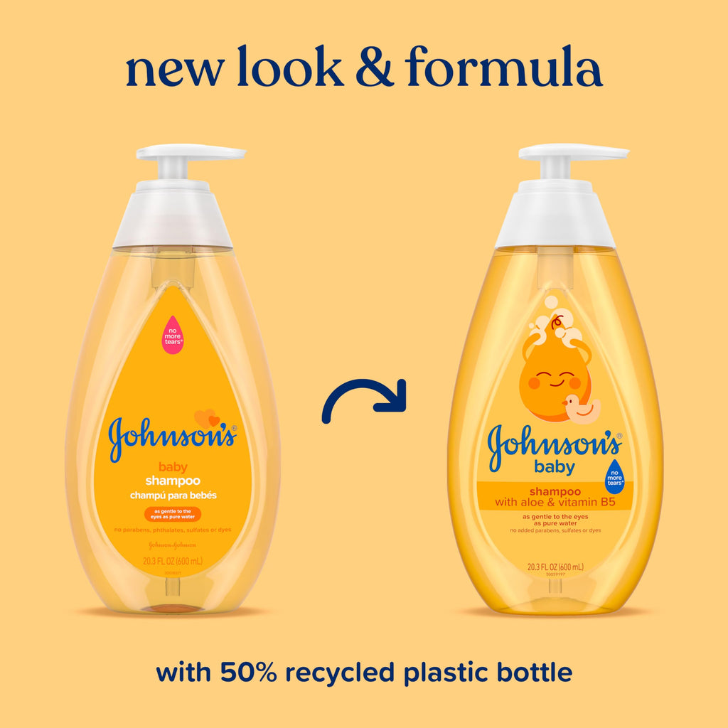 Johnson's Baby Shampoo with Aloe Vera & Vitamin B5, Tear Free, Newborn Essentials, No added Parabens & Sulfates, Hypoallergenic, Baby Essentials, 20.3 fl. oz