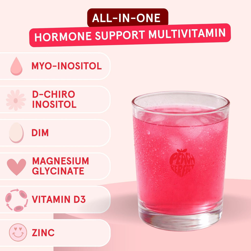 Peach Perfect Inositol Powder Multivitamin, Pink Lemonade Flavor – 4g Myo & D-Chiro Inositol, DIM, Zinc, Magnesium Glycinate, Vitamin D3 – Supports Women’s Health, Cycle, Energy, 30 SVG