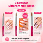 Beetles Acrylic Nail Brush Set, 3Pcs Size 6/10/14 for Acrylic Powder | Includes 3 Size Brushes with a Steel Cleaning Comb for Acrylic Powder Application, Extensions, and 3D Carving DIY Nail Art
