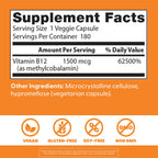 Doctor's Best Vitamin B12 Methylcobalamin for Men & Women - Vitamin B 12 Caps 1500 mcg, VIT B-12 Supplement, Vegan, Gluten Free, Non GMO, Fully Active - 180 Veg Capsules