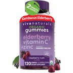 Viva Naturals Black Elderberry Vitamin C and Zinc Immune Support Gummies for Adults, Sambucus Elderberry Gummies with Raspberry Rush Flavor, USDA Organic, Non-GMO, (120 Count)