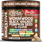 Clean Nutra Wormwood Black Walnut Pumpkin Seed Clove Oil Celery Garlic Grape Papaya Neem Diatomaceous Earth Womens Probiotic Gut Health Cleanse Detox Oregano Olive Turmeric Supplement Vegan Capsules