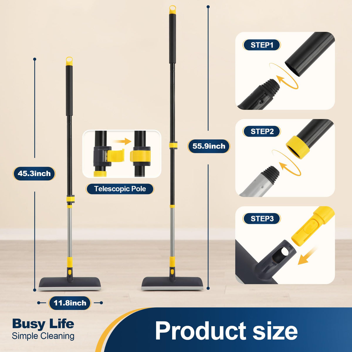 Yocada Floor Scrub Brush Telescopic Handle 2 in 1 Scrape Brush 55.9 inch