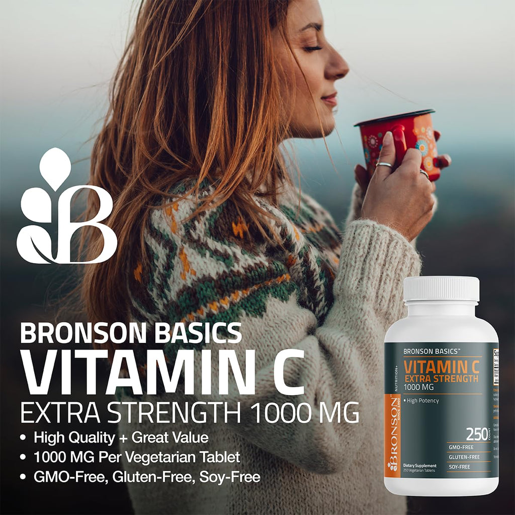 Bronson Vitamin C 1000 mg as Ascorbic Acid, 100 Vegetarian Tablets | Extra Strength Formula, Supports a Healthy Immune System, Non-GMO, Gluten-Free & Soy-Free