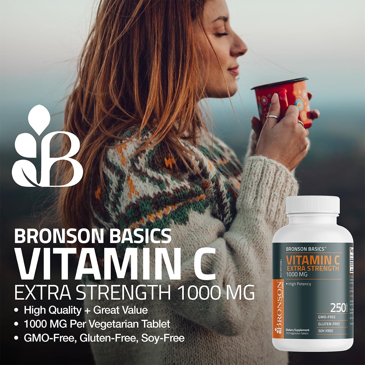 Bronson Vitamin C 1000 mg as Ascorbic Acid, 100 Vegetarian Tablets | Extra Strength Formula, Supports a Healthy Immune System, Non-GMO, Gluten-Free & Soy-Free