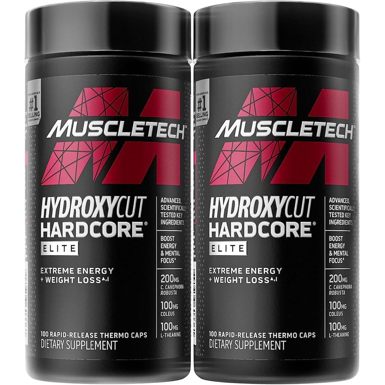 Hydroxycut Hardcore Elite, Rapid Release Capsules, 100 Count, 2 Pack | Energy and Metabolism Support Supplement for Men and Women, 270 mg Caffeine Anhydrous and 200 mg Green Coffee Extract