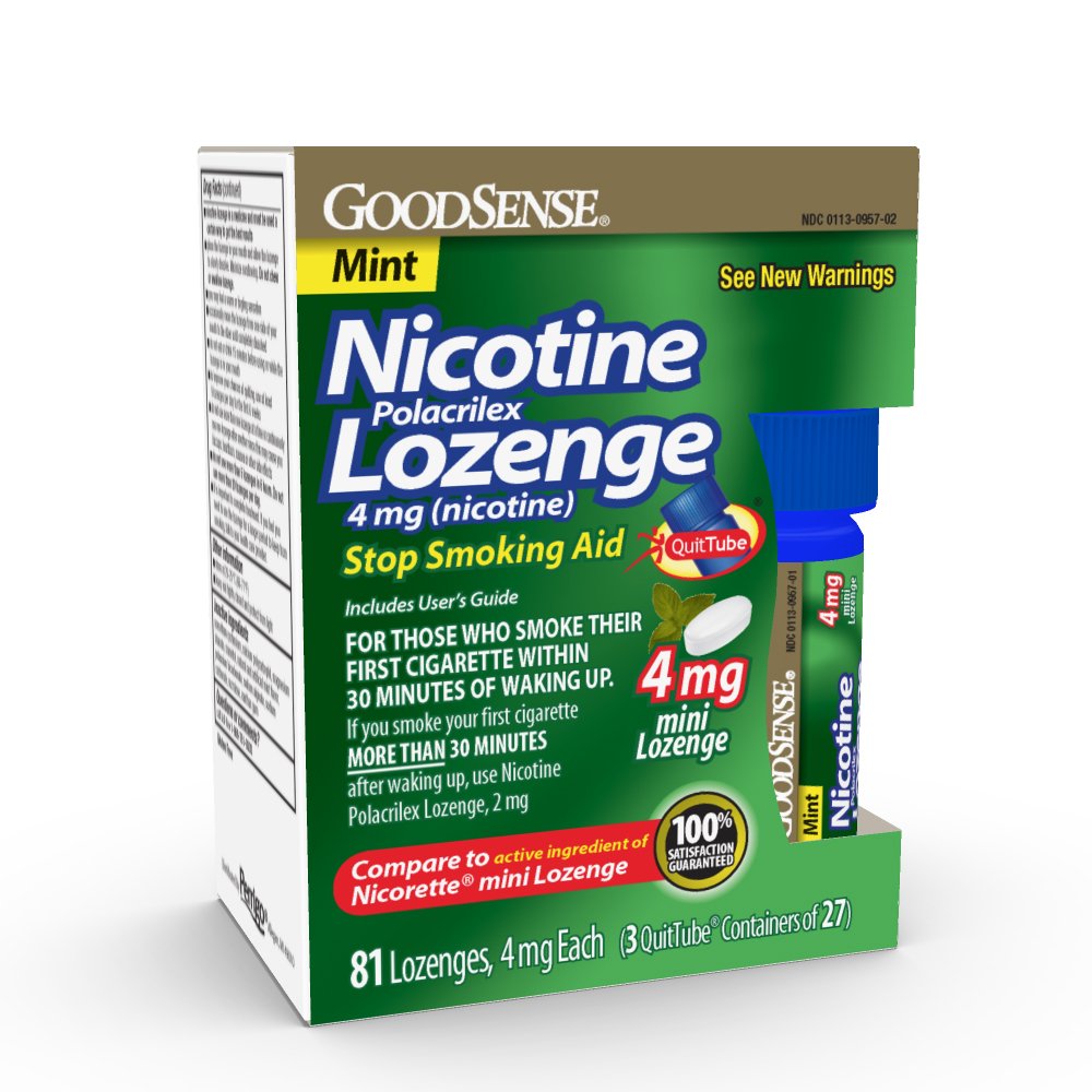 GoodSense Mini Nicotine Polacrilex Lozenge 4mg, Mint, 81-Count, Stop Smoking Aid, GoodSense Smoking Cessation Products