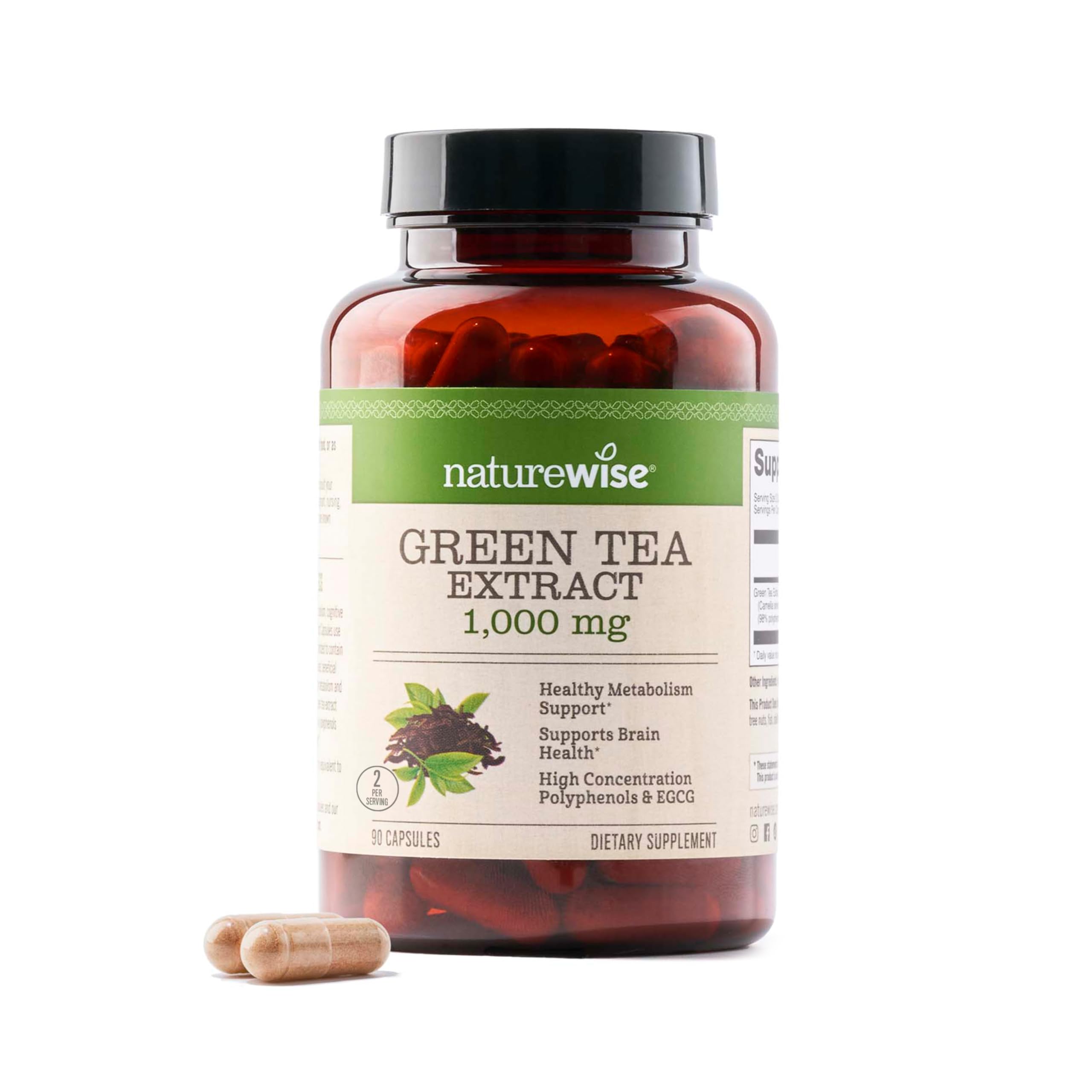 NatureWise Green Tea Extract Capsules 1000 mg - 50% EGCG & 98% Polyphenols - Extra Strength Green Tea Pills - Antioxidants for Heart Health & Energy - Vegan, Non-GMO - 60 Count[30-Day Supply]