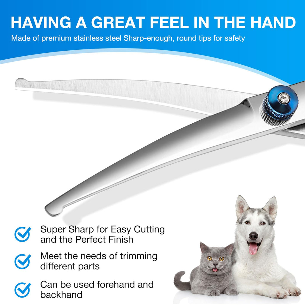 Dog Grooming Scissors Curved Shears Set Rounded Trimming Scissors for Professional Pet Dogs Cats Doodles Face Paws Matted Hair Removal at Home Use Supplies Station for Carding Tools and Trimmer