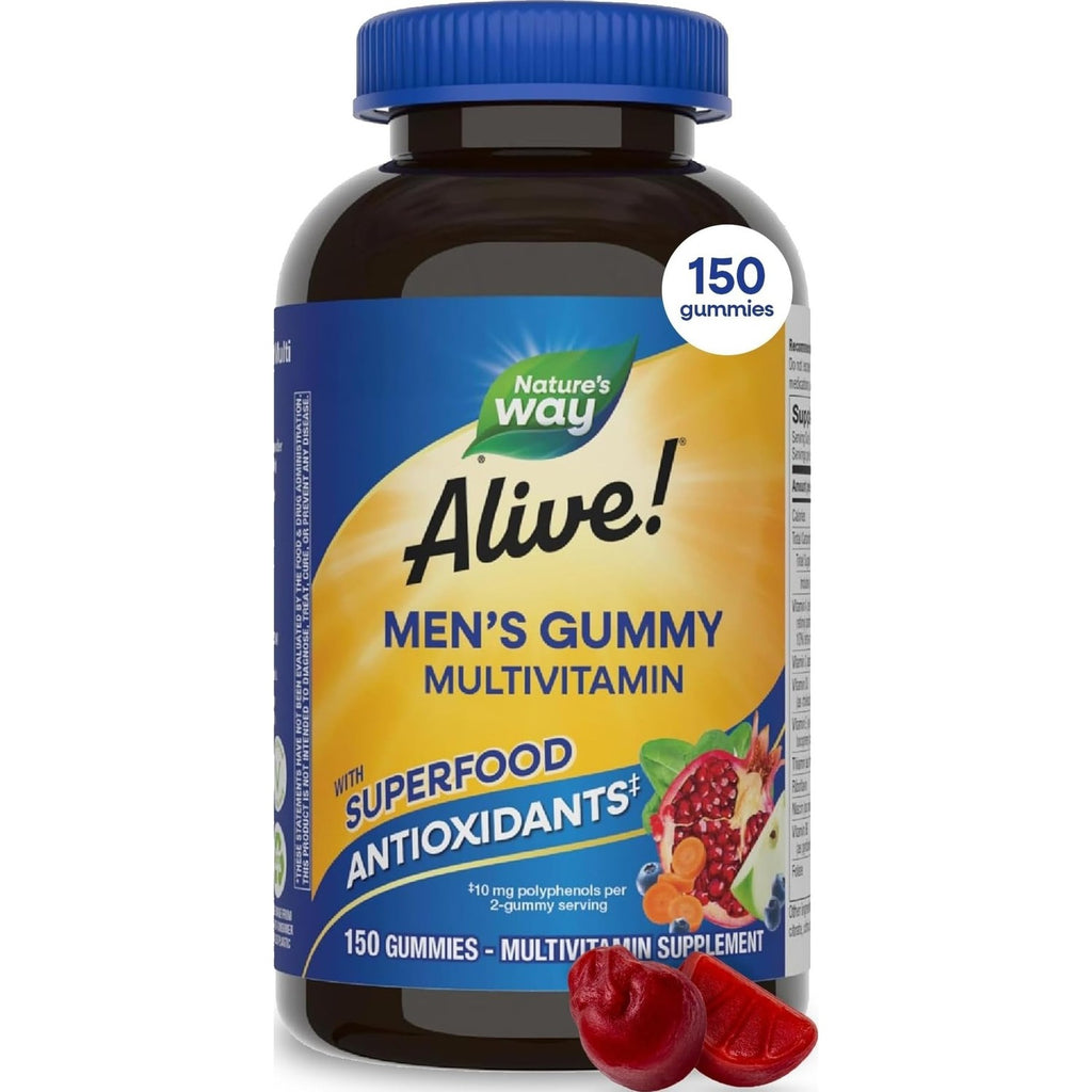 Nature's Way Alive! Men’s Multivitamin Gummy, Vitamin A, C, D3, Zinc, 60 ct | Daily Vitamin Gummies for Men, Supports Cellular Energy Metabolism, Immune Health, Muscle Function*, Vegetarian