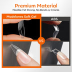 Modelones short almond nail tips, 360pcs, made from authentic soft gel; flexible and durable, ensuring no bends or cracks.