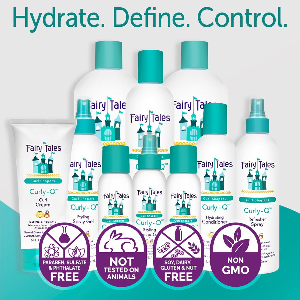 Fairy Tales Curly Q Kids Curly Hair Products Set – Curl Shampoo, Curl Conditioner, Curl Cream, Curl Refresher & Kids Styling Spray Gel – Phthalate, Paraben, Gluten Free, 5 Count