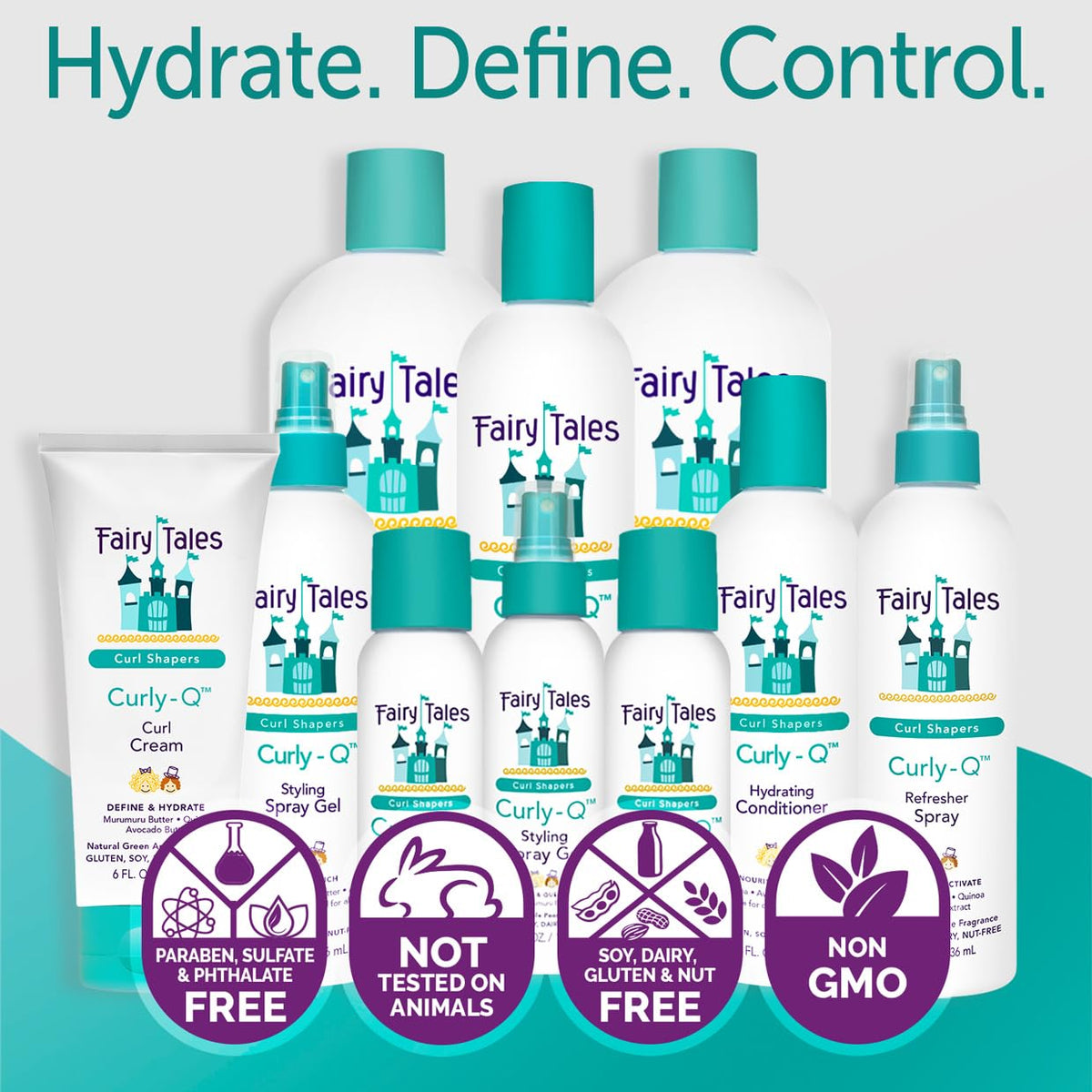 Fairy Tales Curly Q Kids Curly Hair Products Set – Curl Shampoo, Curl Conditioner, Curl Cream, Curl Refresher & Kids Styling Spray Gel – Phthalate, Paraben, Gluten Free, 5 Count