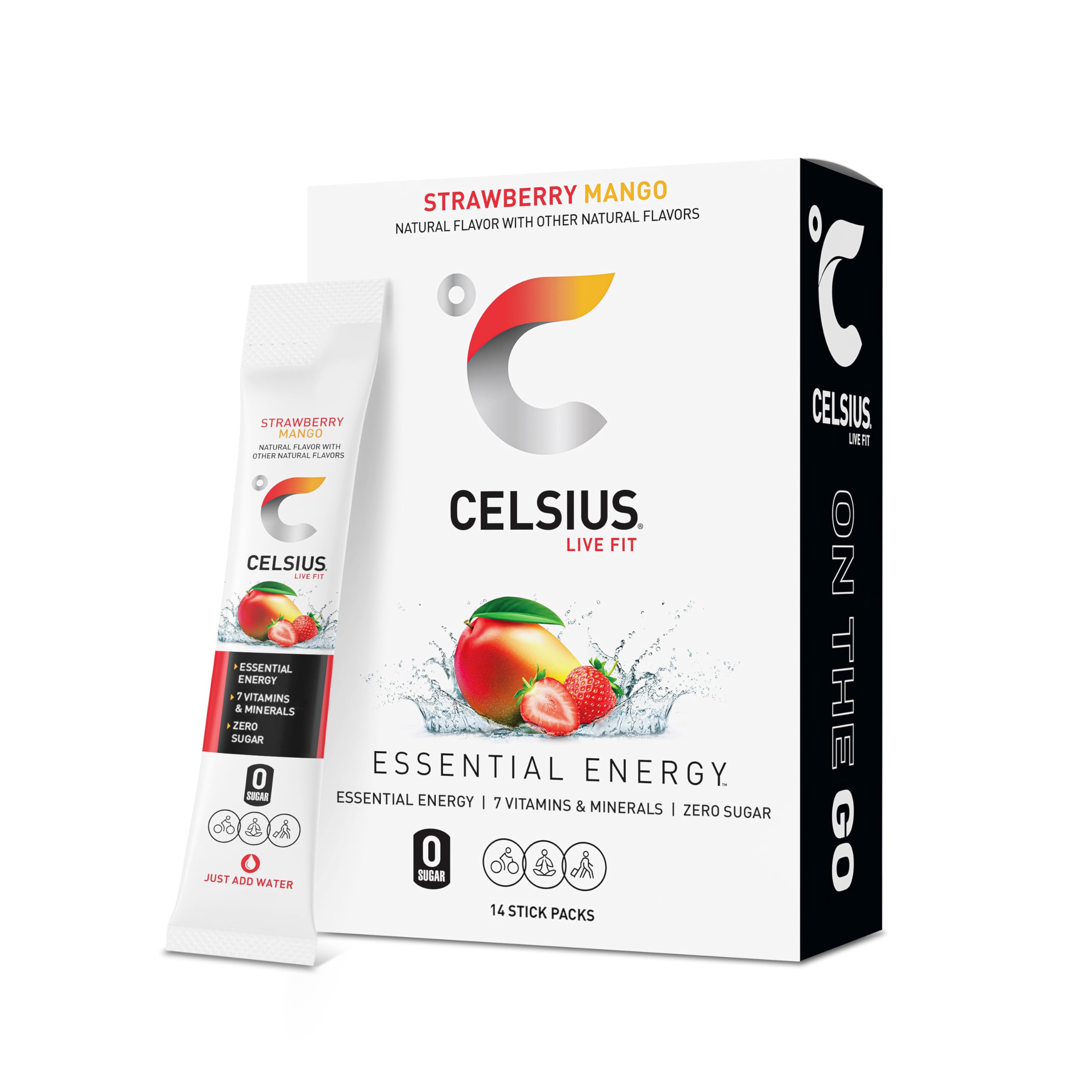 Buy now CELSIUS On The Go Strawberry Mango, Sugar Free Energy Drink Mix (14 Sticks per Pack) Strawberry Mango 2.5 Ounce (Pack of 1) at indiglob india