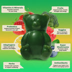 Adult Greens Gummies Sugar Free Multivitamin & Prebiotic Fiber, 10 ct | Daily Supplement for Men and Women with Vitamins, Minerals, Adaptogens, Fiber