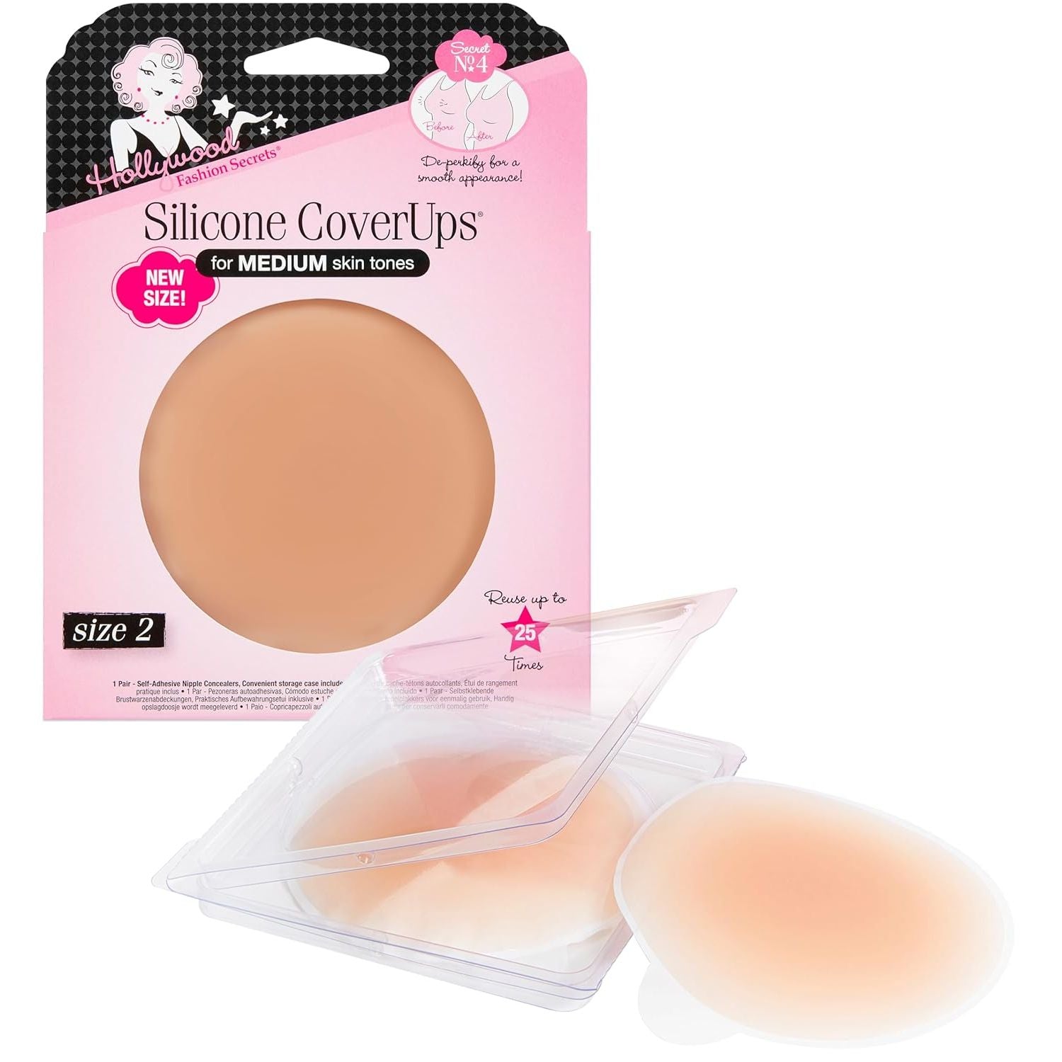 Buy now Hollywood Fashion Secrets Silicone Coverups, Hypoallergenic, Reusable, Washable, Gentle on Skin, Ultra Thin, Self Adhesive, Dark Shade, 1 Pack Size 2 (Pack of 1) Medium at indiglob india