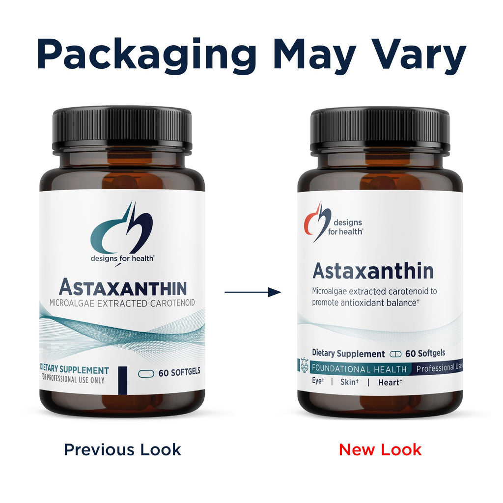 Designs for Health Astaxanthin - Microalgae (Haematococcus Pluvialis) Extracted Carotenoid Antioxidant Supplement - Support for Cardiovascular, GI, Skin + Eye Health (60 Softgels)