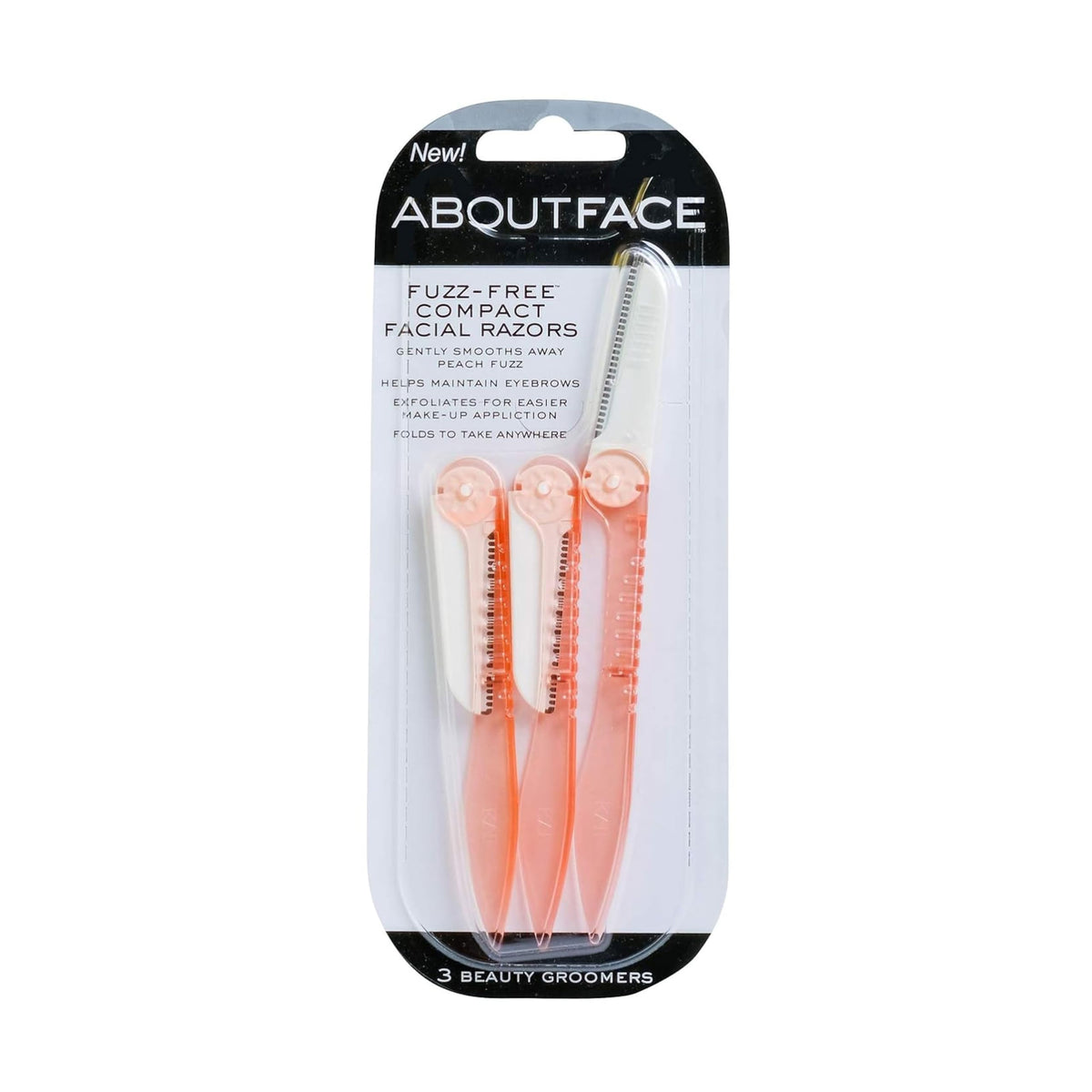 About Beauty Fuzz-Free Fold-n-Go Groomers - 3 Folding Beauty Groomers for Hair Removal, Ideal for Shaving, Exfoliating, and Brow Shaping, Japanese Steel Gently Removes Facial Hair