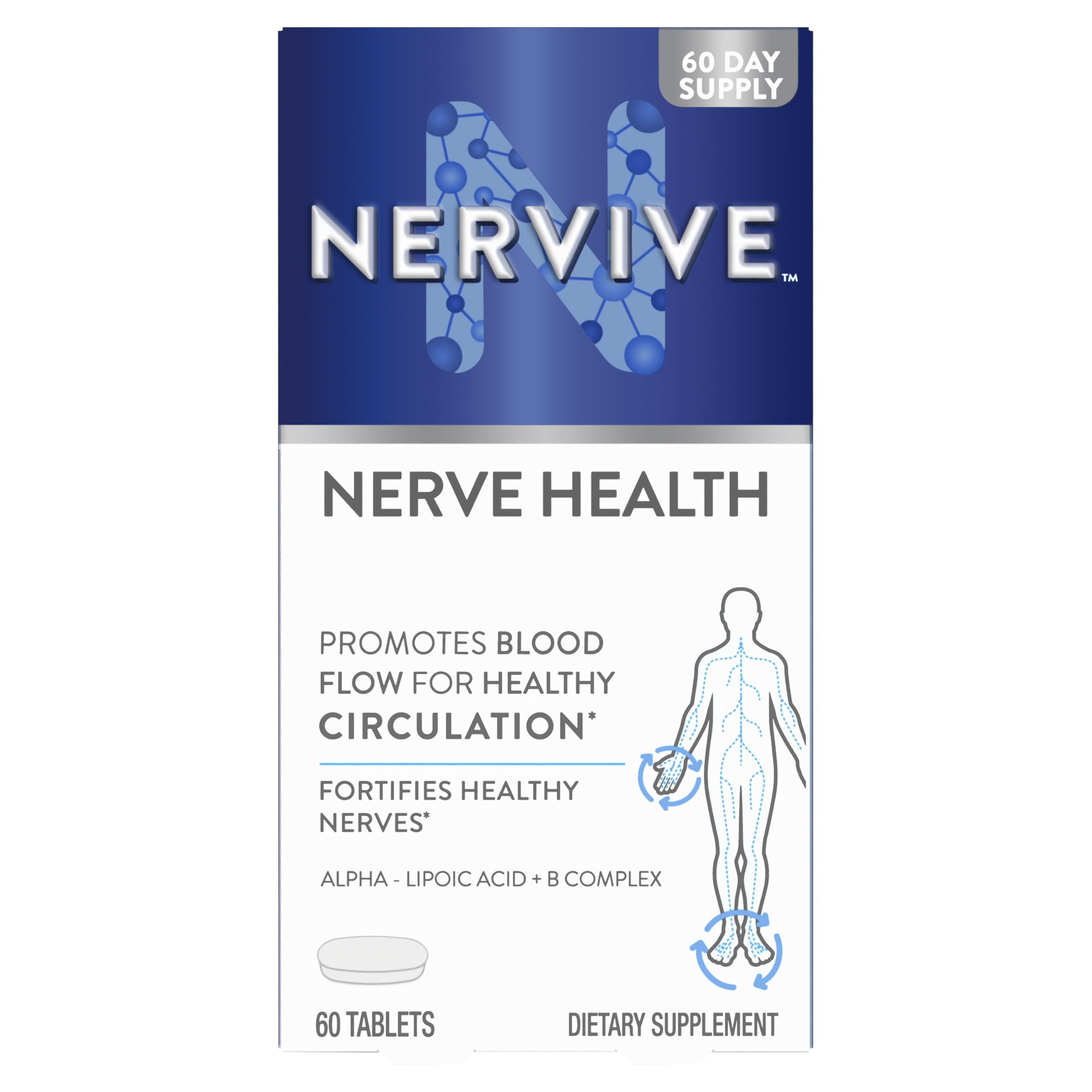 Nervive Nerve Health, Alpha Lipoic Acid, Fortify Nerve Health, Healthy Nerve Function, Healthy Blood Circulation, Supplement, Tablet, 30 Tablets