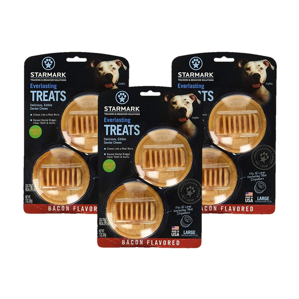 StarMark (3 Pack Star Mark Everlasting Bacon Dog Dental Chews, Large