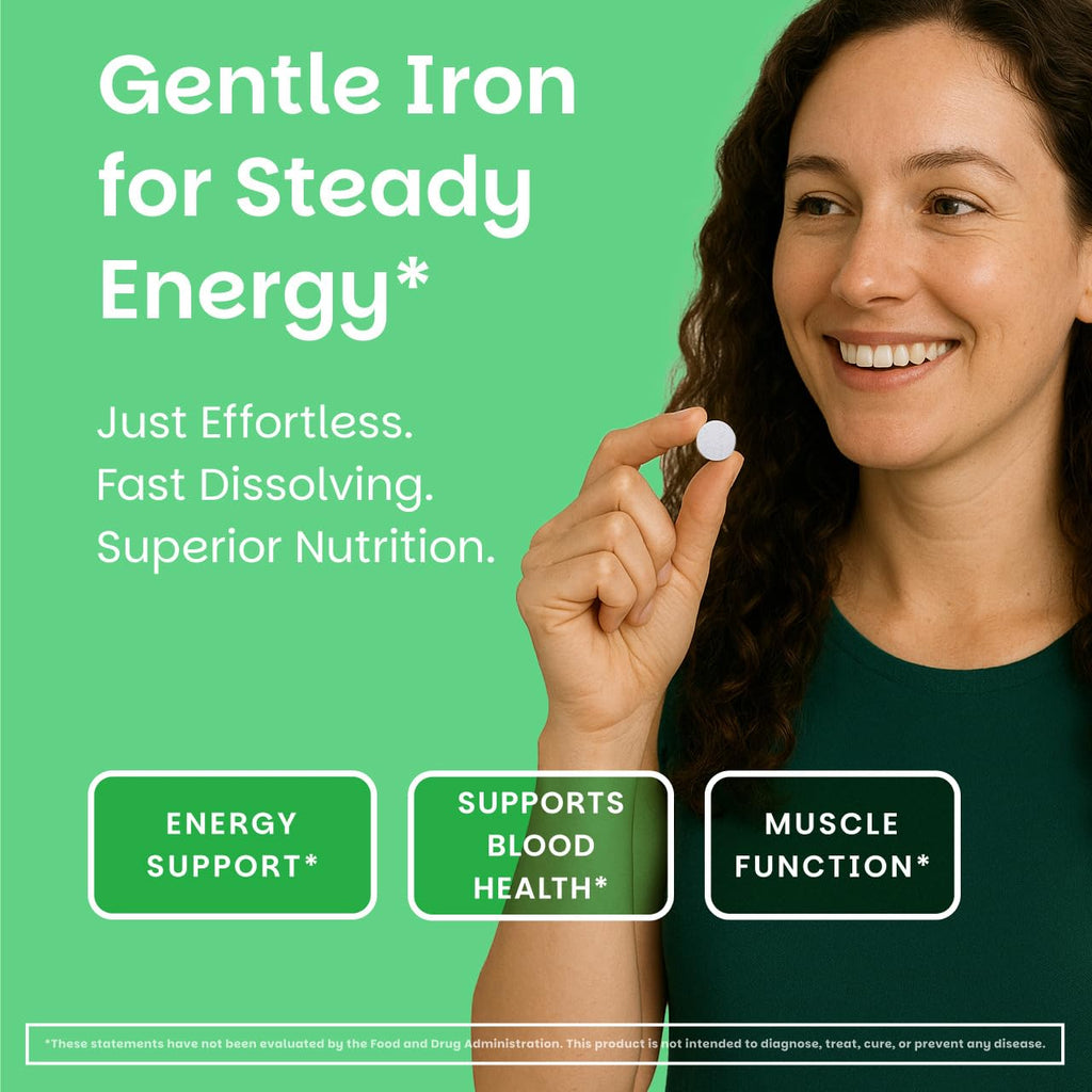 EZ Melts Iron - Supplement for Daily Energy & Iron Support - with Vitamin C - No Artificial Flavors - Non-GMO & Vegan - Zesty Orange - 180 Dissolvable Tablets (180 Servings)