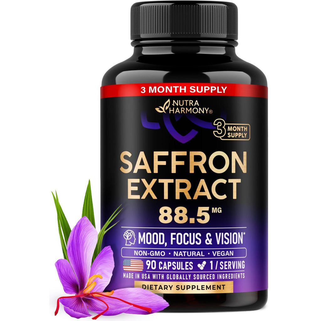 Saffron Supplements - Saffron Extract 88.5mg - Mood & Vision - 180 Capsules | Pure Saffron - Energy Support & Eye Health for Women & Men - Lab Tested - NonGMO Vegan Pills - 180-Day Supply