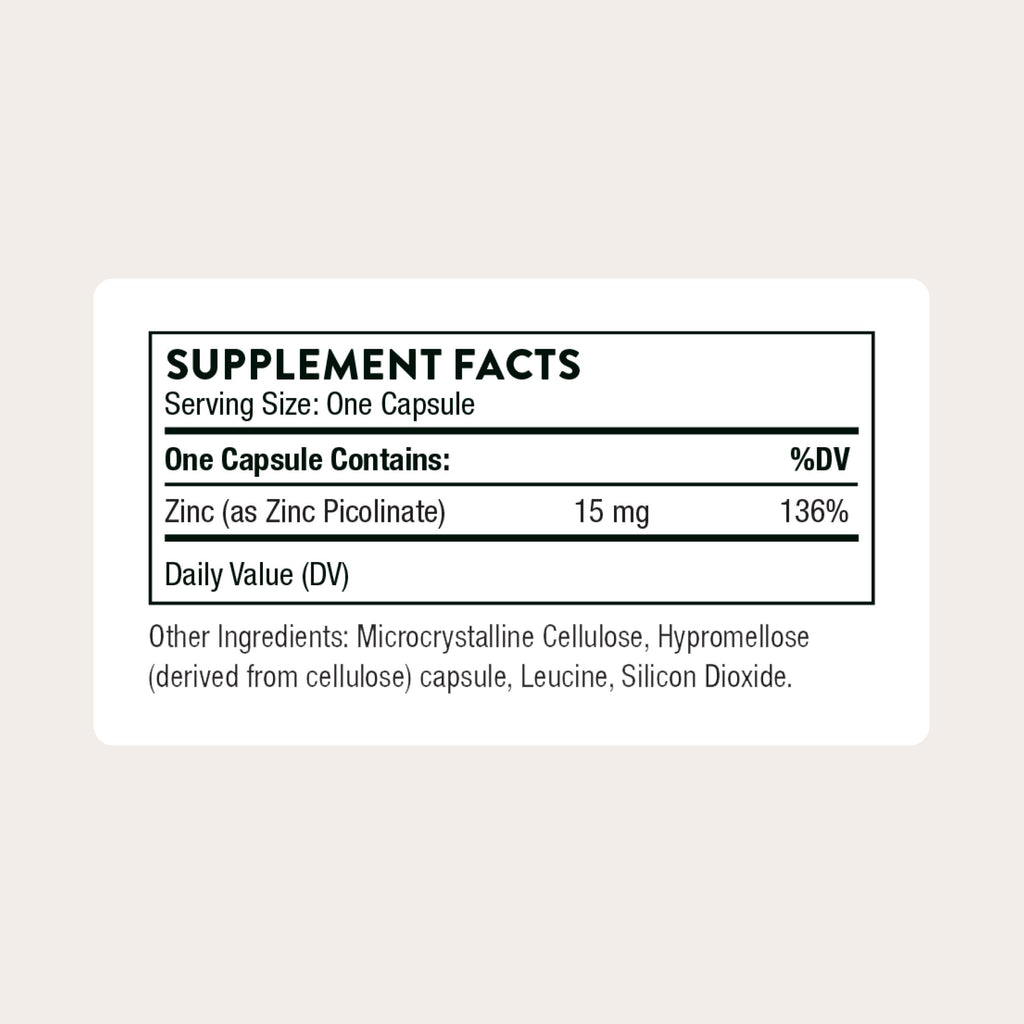 THORNE Zinc Picolinate 15 mg, Highly Absorbable Zinc, 60 Capsules | Supports Immune System, Eye, Skin, Nerve & Reproductive Health*, Trace Mineral Supplement, NSF Contents Certified
