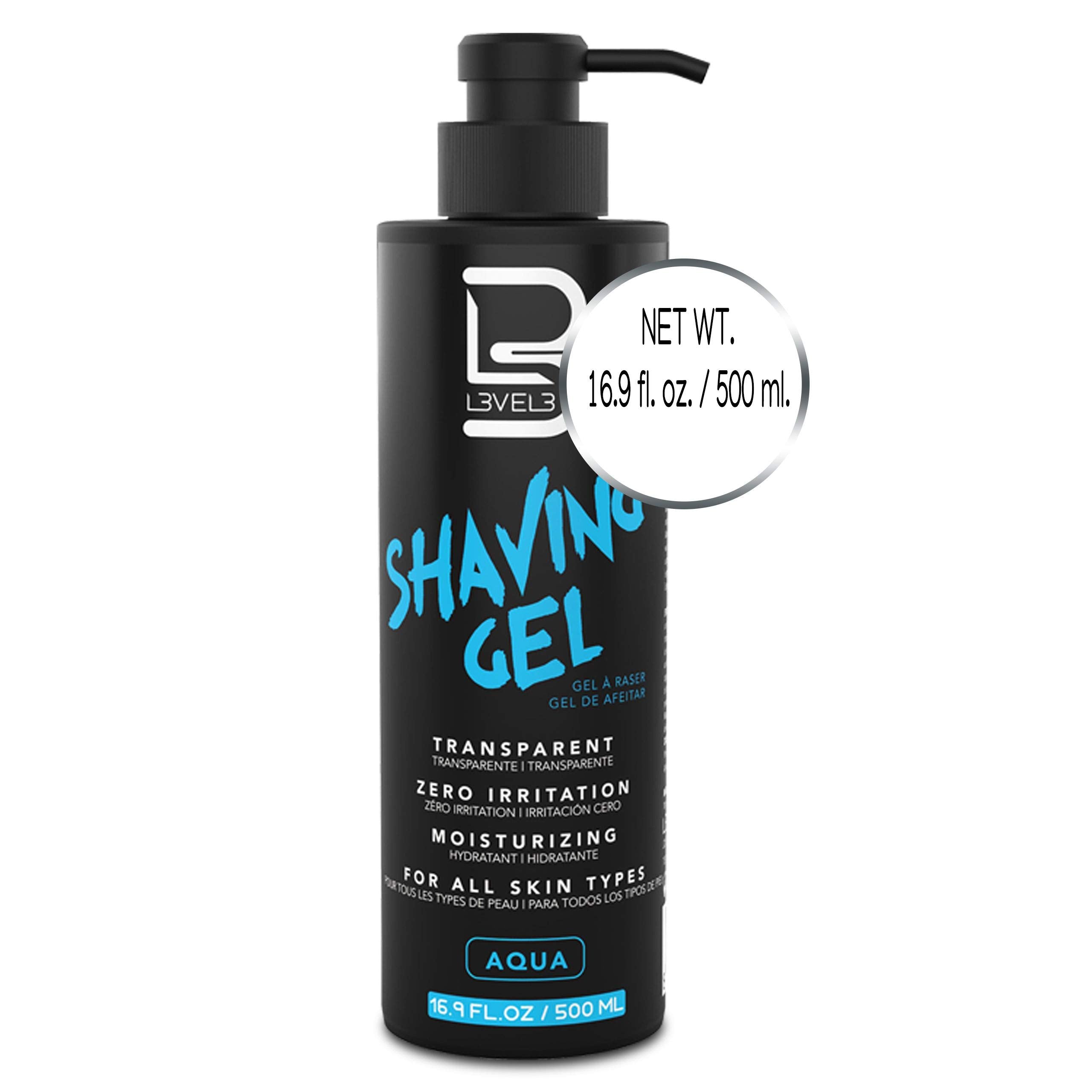 L3 Level 3 Clear Shaving Gel for Men, Non-Foaming, Aqua, 16.9 fl oz | Shave gel for straight razors, moisturizing formula, refreshing scent, no hot towel required, barber or home use