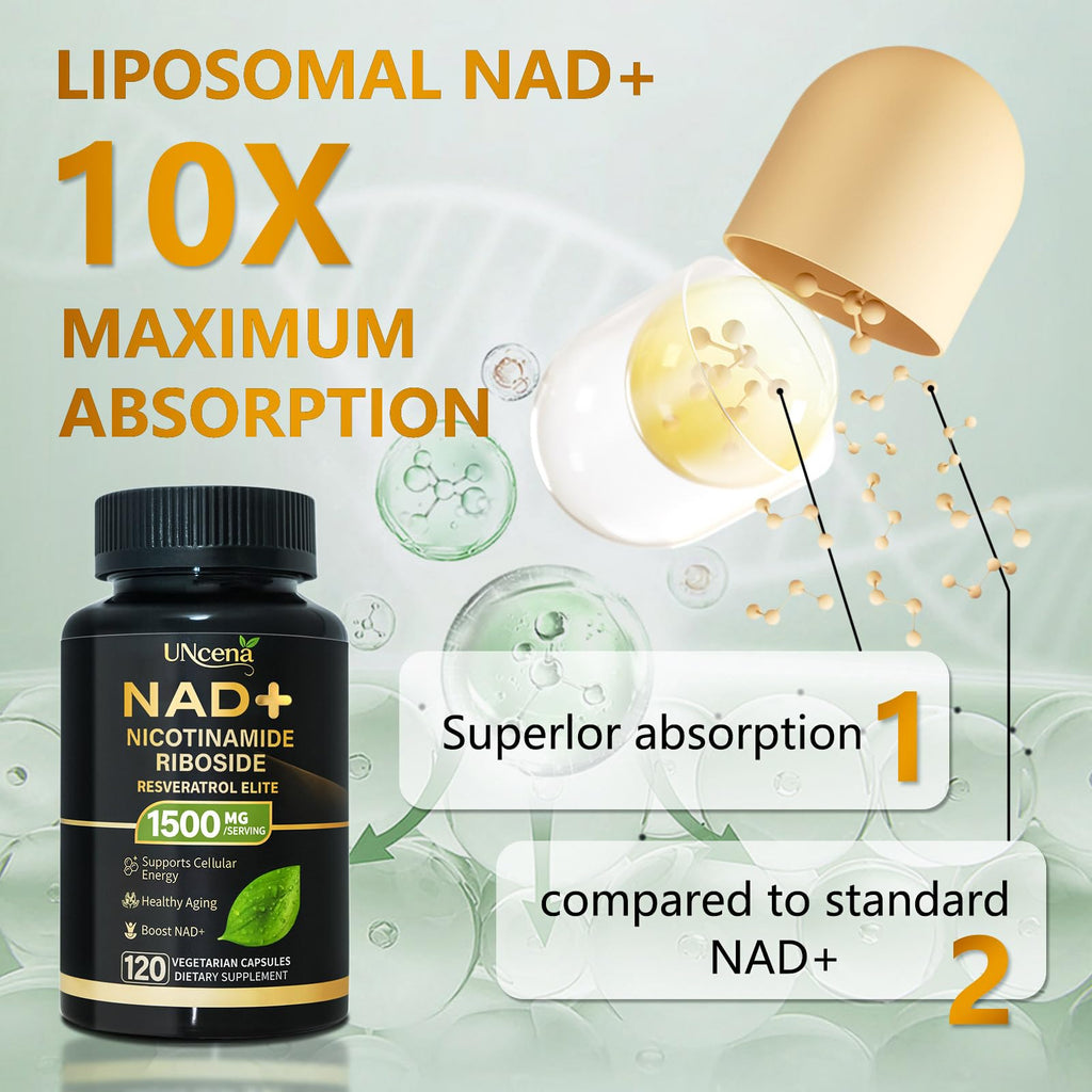 NAD Supplement 1500mg - Liposomal NAD+ Resveratrol - 120 Capsules | Nicotinamide Riboside, NAD Plus Boosting - Support Cellular Health, Stamina & Healthy Aging for Women & Men