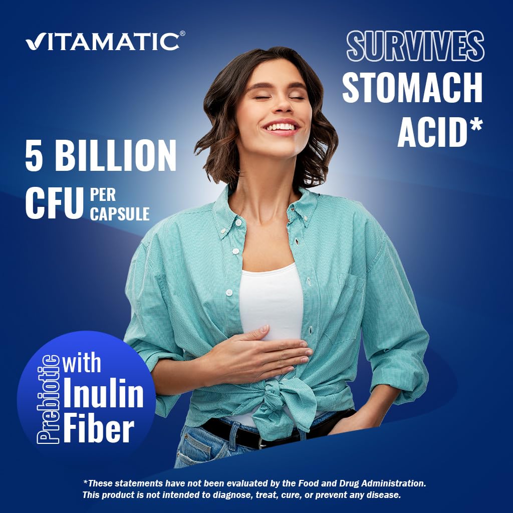Vitamatic Bifidobacterium Infantis - 5 Billion per DR Capsule - 60 Count - Digestive Support - Made with Prebiotic Inulin Fiber
