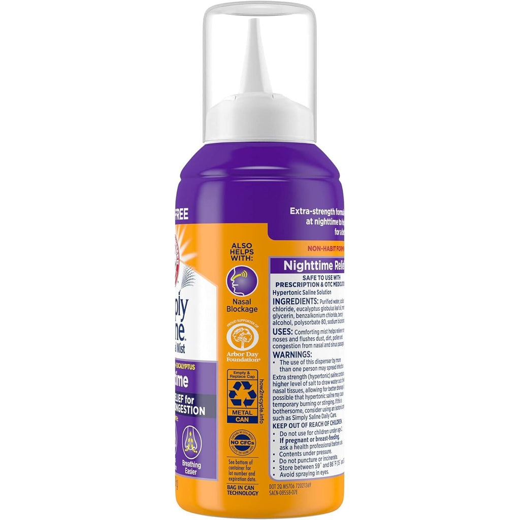 Buy now ARM & HAMMER Simply Saline Nighttime Drug-Free Mist for Nasal Congestion at Night, Extra Strength, Calming Eucalyptus, Safe to Use with Rx and OTC, For Adults and Kids Ages 2+, 4.6 oz (129 g) at indiglob india