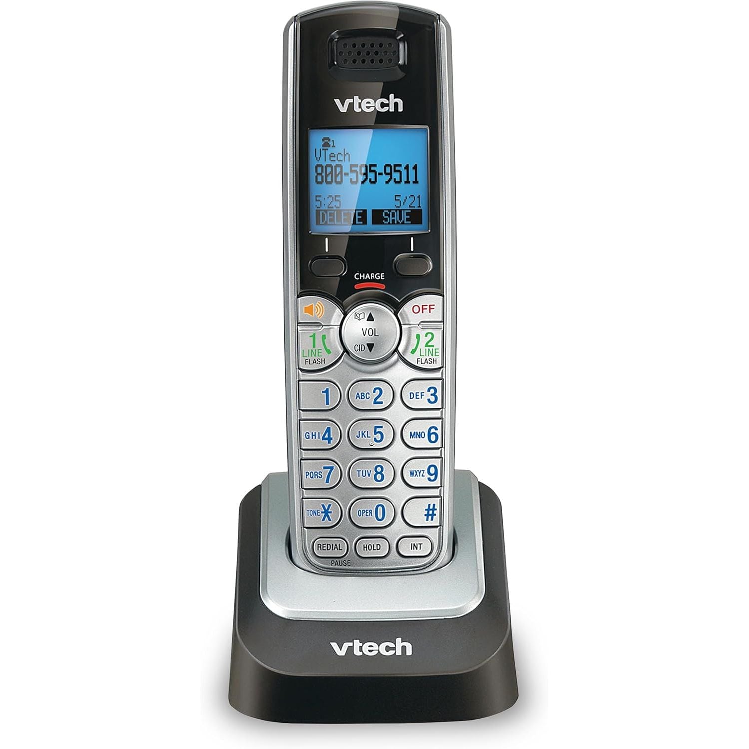 Buy now VTech Accessory Handset for DS6151 Series with 2-Line Cordless Phone, Suitable for Small Business or Home, Answering System, Expandable up to 12 Handsets, Intercom, Conference | DS6101 (Black/Silver) Accessory Handset Expansion Handset at indiglob india