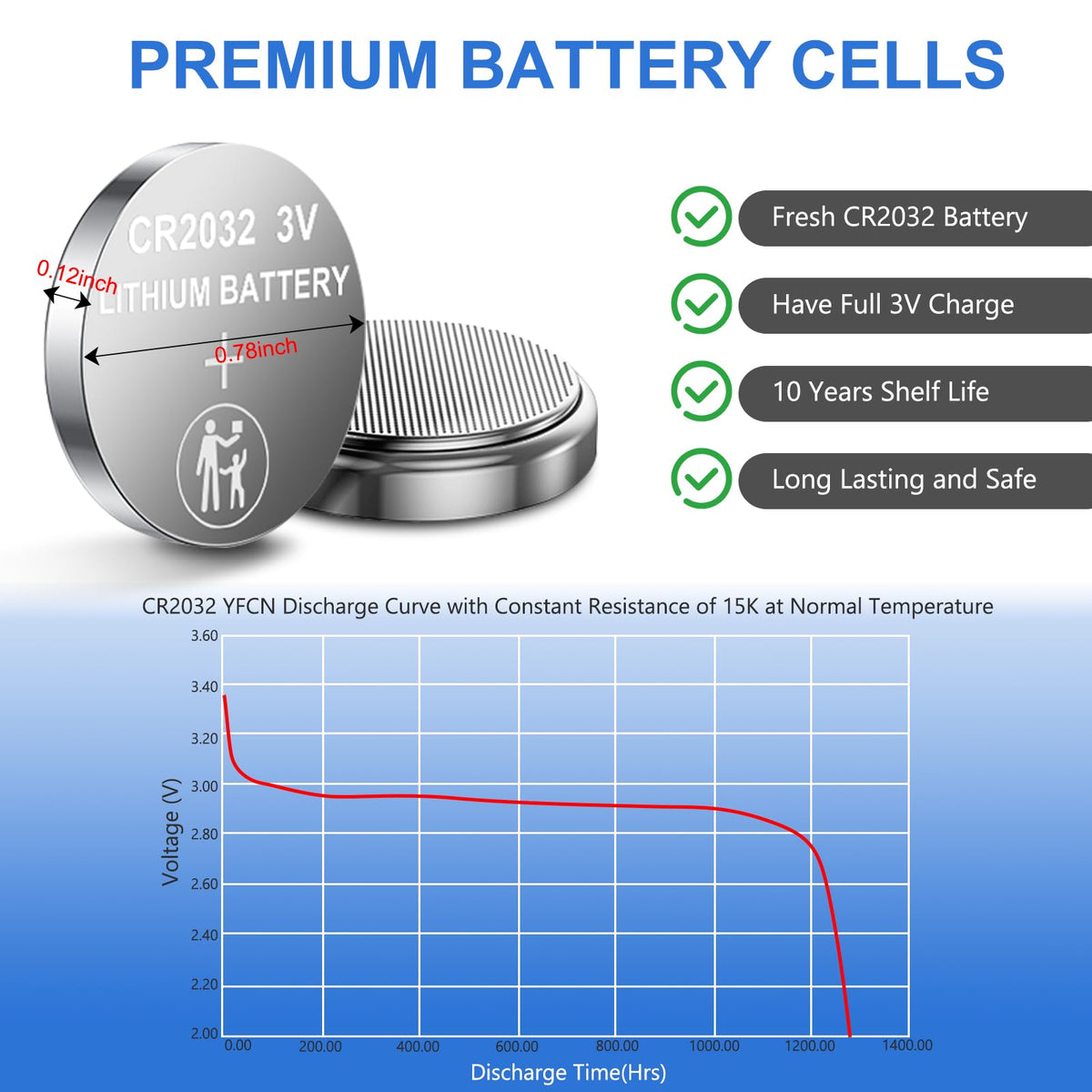 3V CR2032 Batteries Lithium 12 Pack