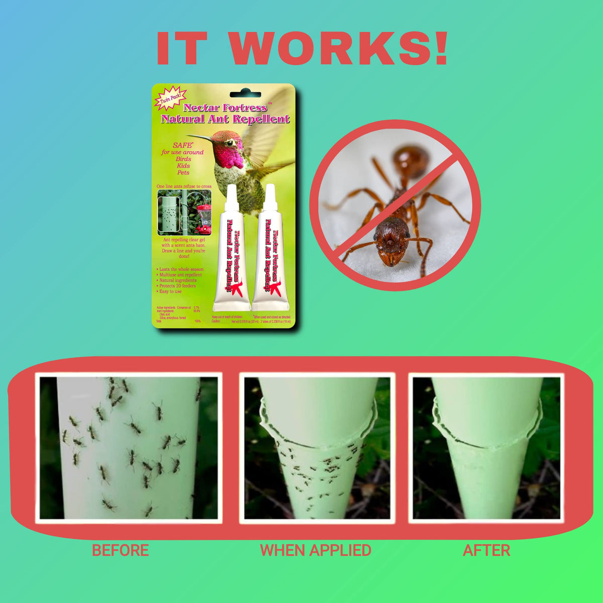 Nectar Fortress Natural Ant Repellent, Clear Gel Ant Guard, Twin Pack