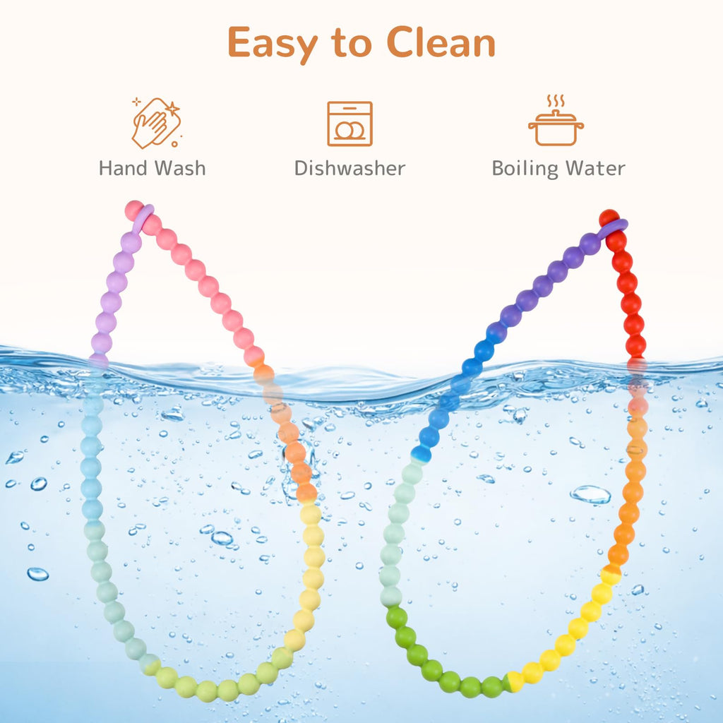 Chew Necklaces for Sensory Kids 2 Pack, One-Piece Silicone Sensory Chew Necklaces for Autism & ADHD, Chew Fidget Chewlry for Kids & Adults, Prevent Nail Biting Necklace for Toddler Boys & Girls