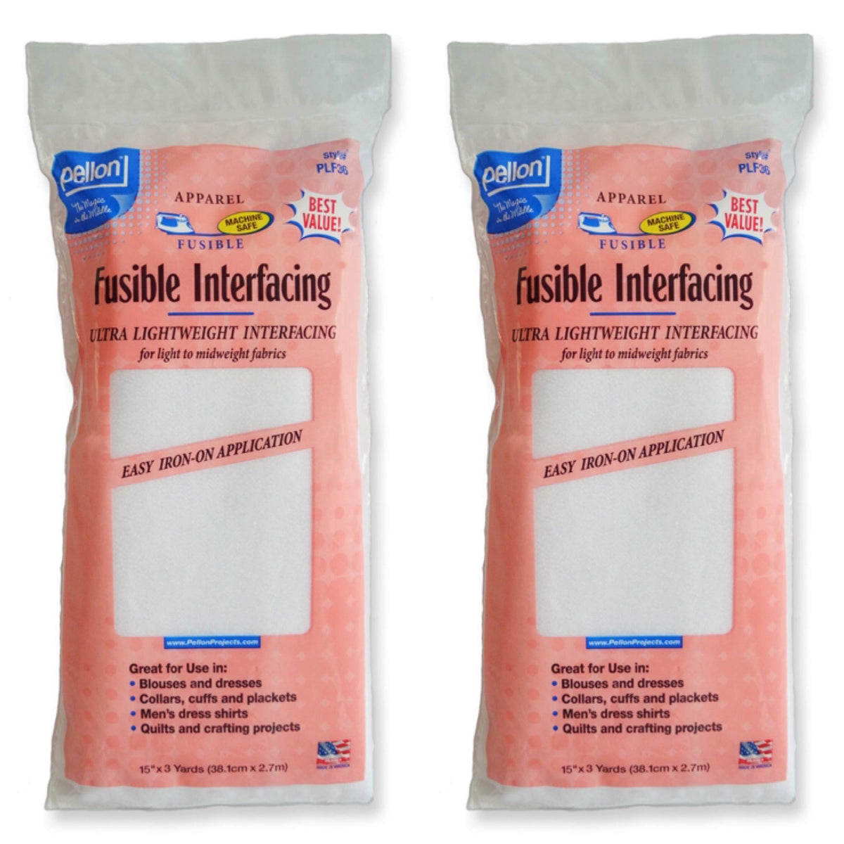 Pellon 15 inches x 3 yards White Fusible Interfacing, 2 Pack