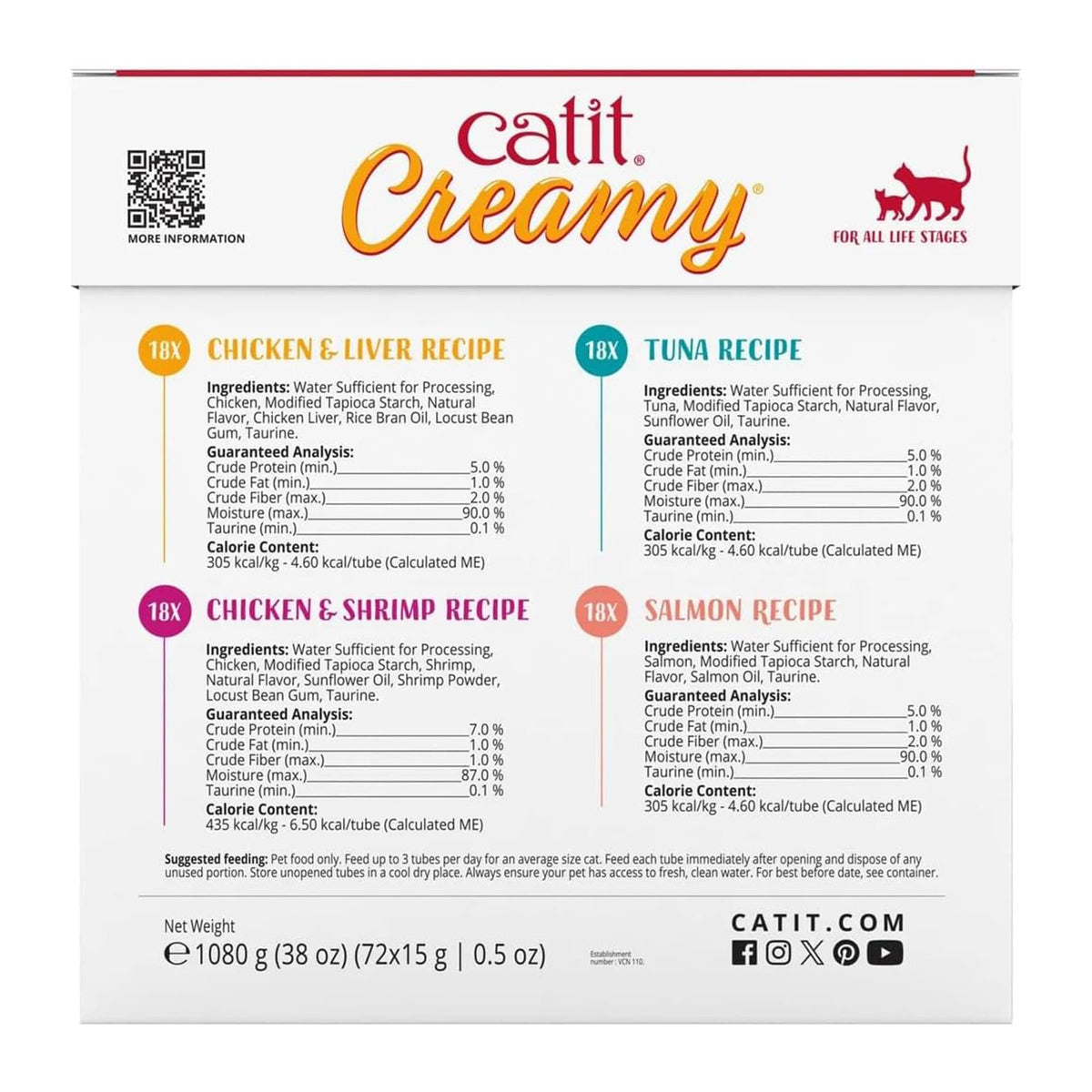 Catit Creamy Lickable Cat Treat, 72 Pack, 0.5 oz Each